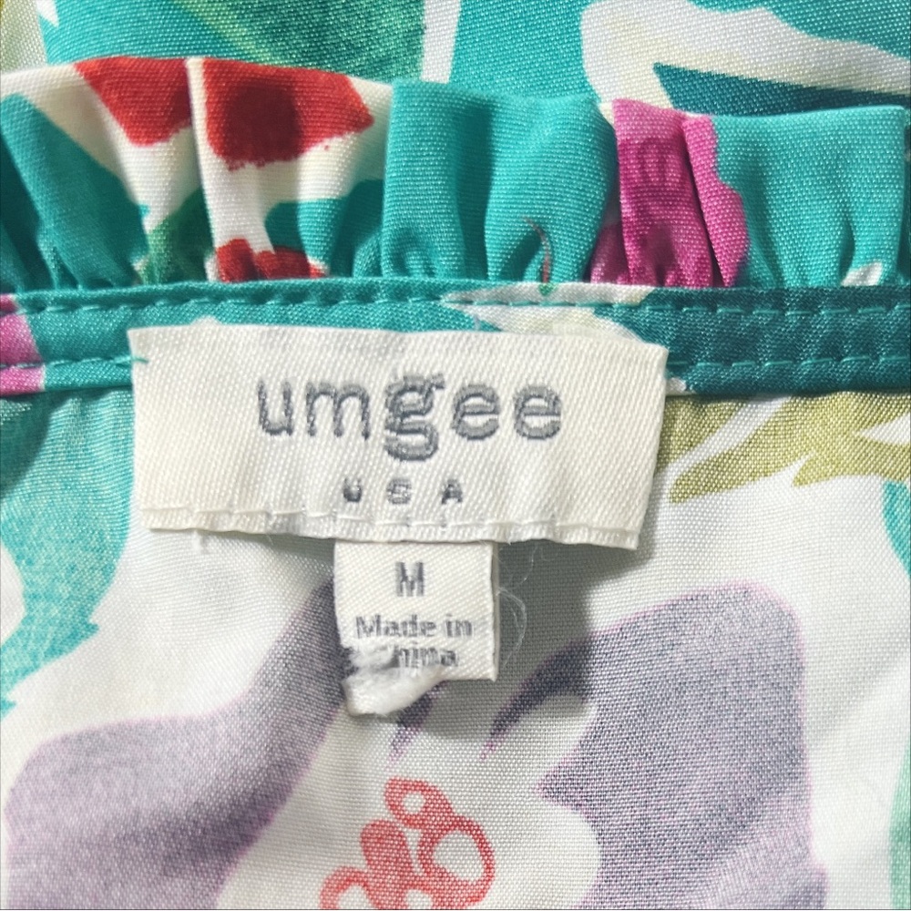 Umgee Multicolor Tropical Floral Peplum Blouse Sz M EUC Garden Party Resort - Picture 5 of 6